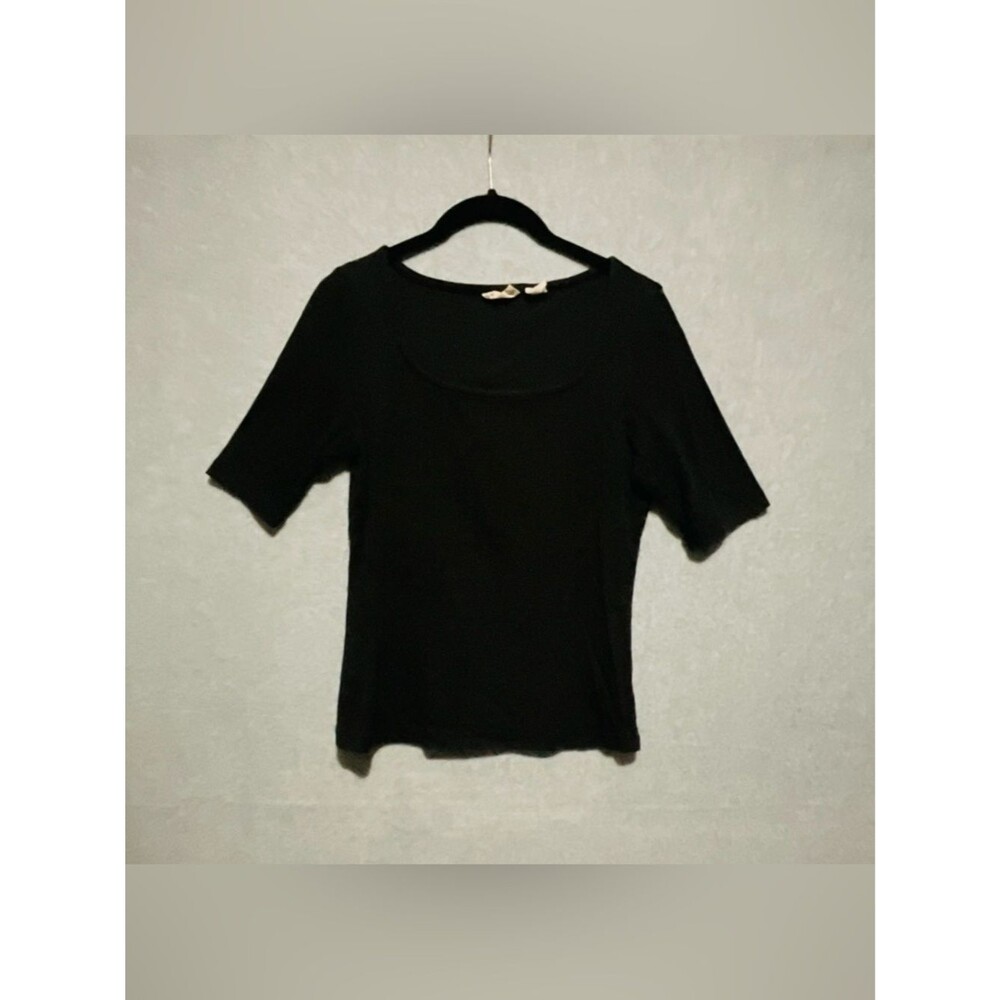 Nicole Miller Black Elbow Sleeve Scoop Neck Luxe Modal Knit Top Size Medium